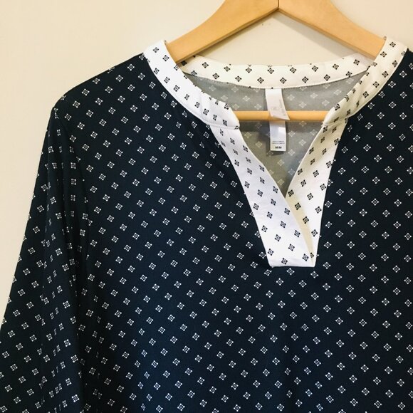 NWT Flora Nikrooz Soft Navy Blue 3/4 Sleeve White Trim Tunic Shirt - Picture 3 of 11